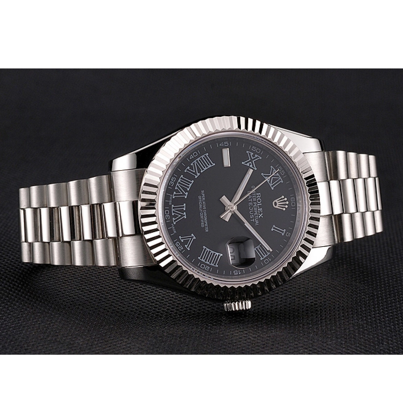 Aaa replica watch Roman Black Datejust Rolex Steel And Stainless Dial Swiss Bracelet Numerals Case 0527